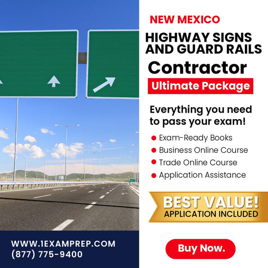 New Mexico Highway Signs and Guard Rails Contractor GA-5 Ultimate Exam Prep Rental Package