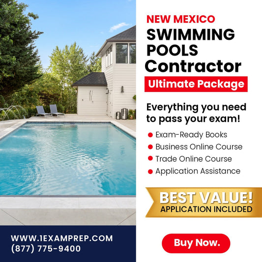 New Mexico Swimming Pools Contractor (GS-25) Ultimate Exam Prep Rental Package