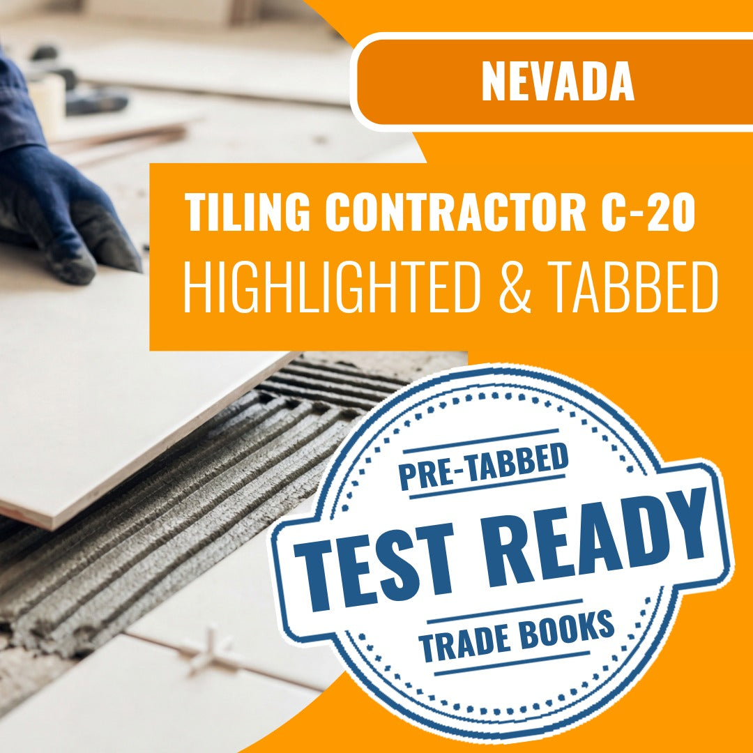 Nevada C-20 tiling contractor highlighted and tabbed exam prep books
