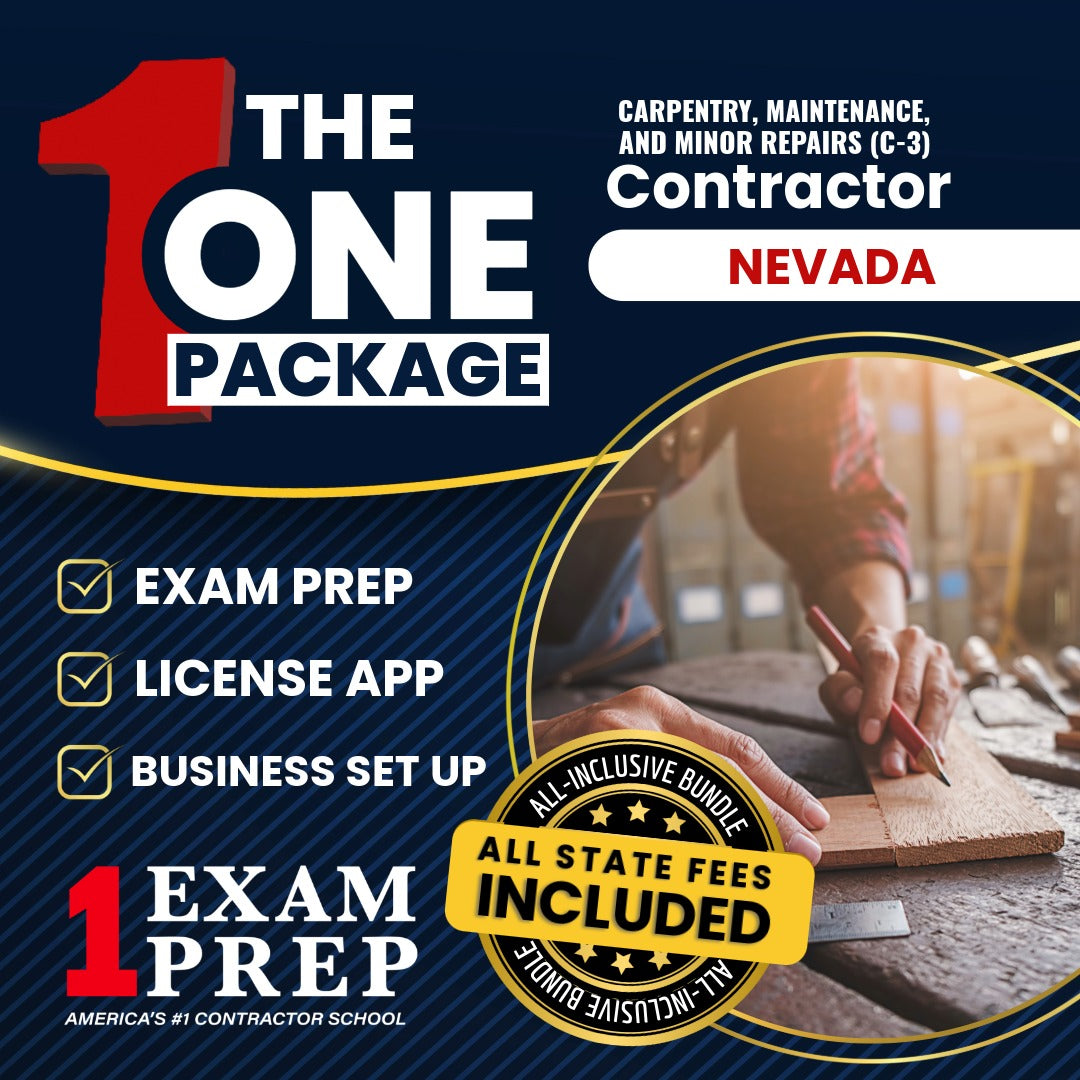 All-inclusive Nevada C-3 carpentry maintenance and minor repairs contractor exam licensing and business setup package