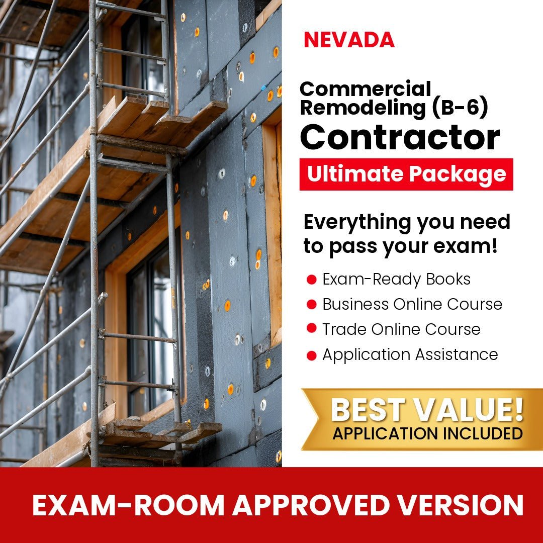 Nevada B-6 commercial remodeling contractor exam room approved books course and application package