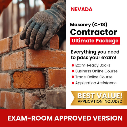 Nevada Masonry Contractor (C-18) Ultimate Books Exam Room Approved + Course + Application Package