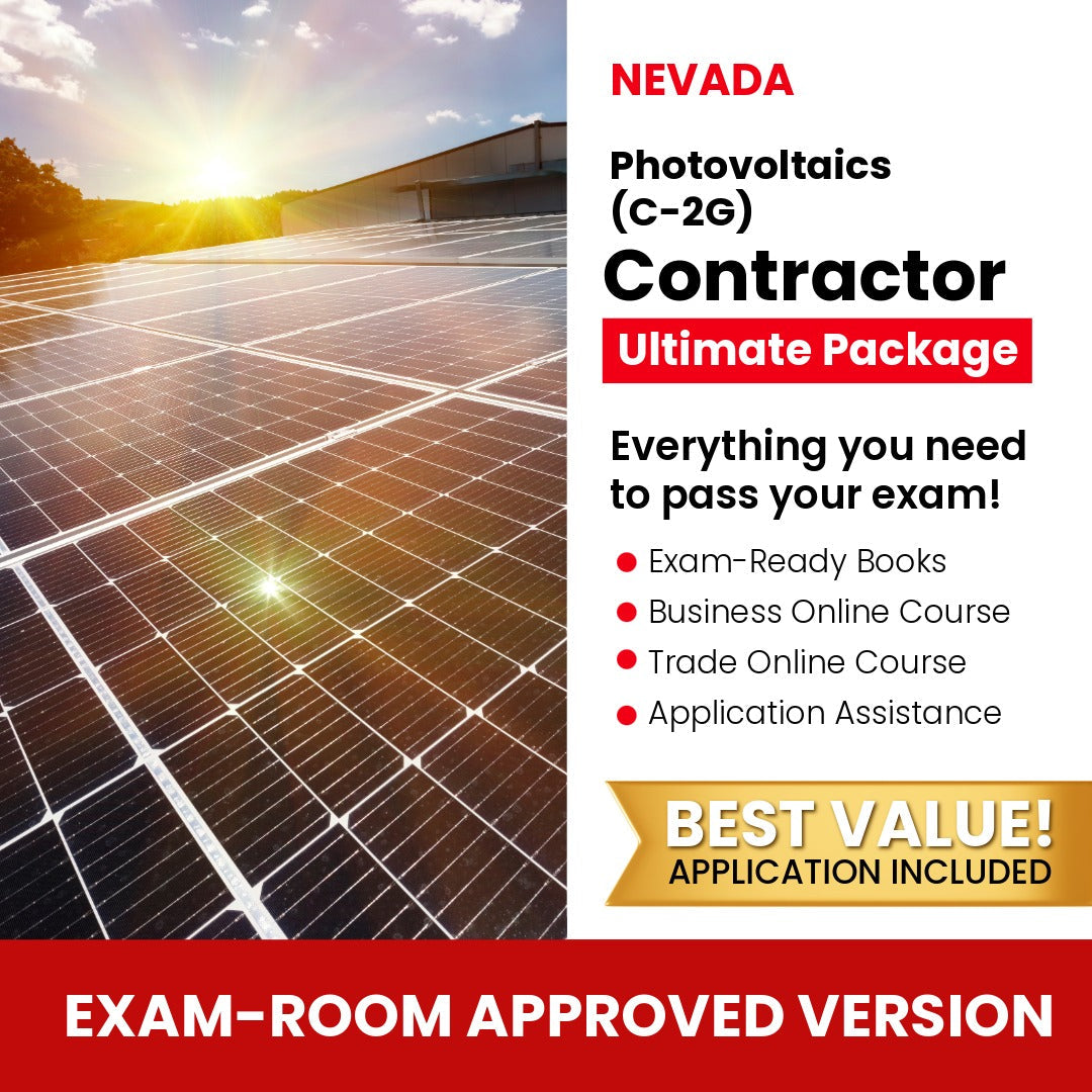 Nevada Photovoltaics Contractor (C-2G) Ultimate Books Exam Room Approved + Course + Application Package