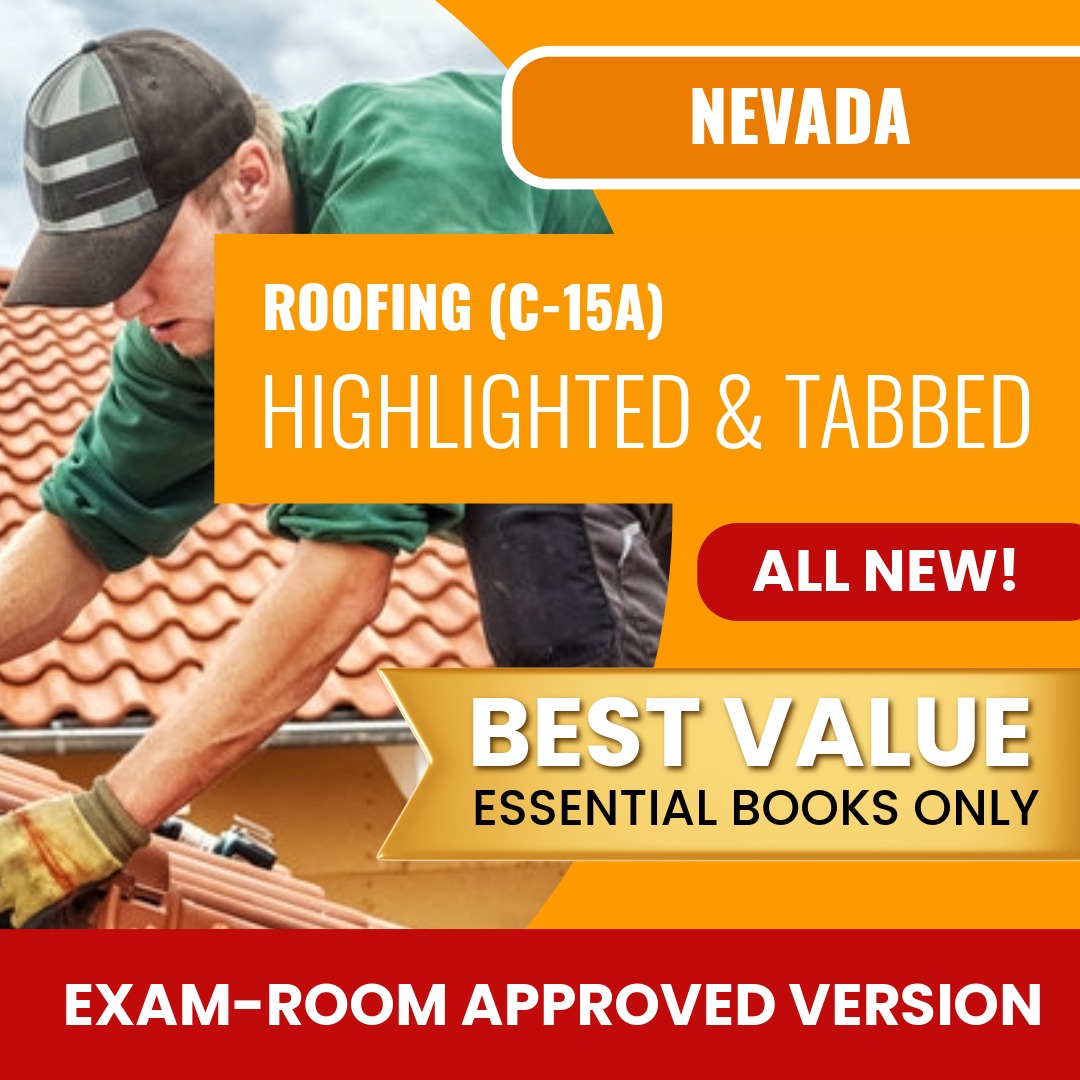 Nevada Roofing Contractor (C-15A) highlighted and tabbed exam prep books package for contractor licensing exam
