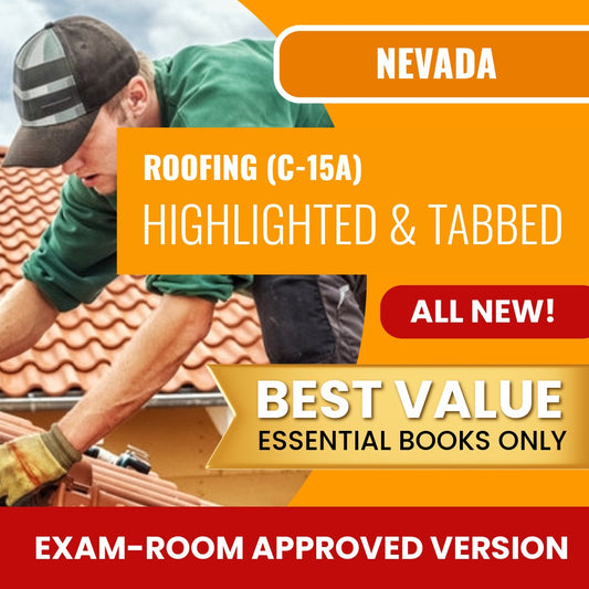 Nevada Roofing Contractor (C-15A) highlighted and tabbed exam prep books package for contractor licensing exam
