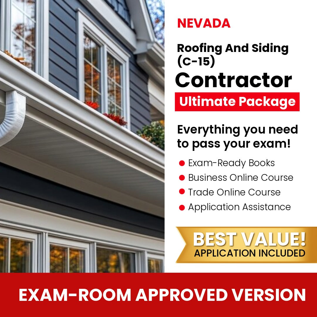 Nevada Roofing and Siding Contractor (C-15) Ultimate Books Exam Room Approved + Course + Application Package