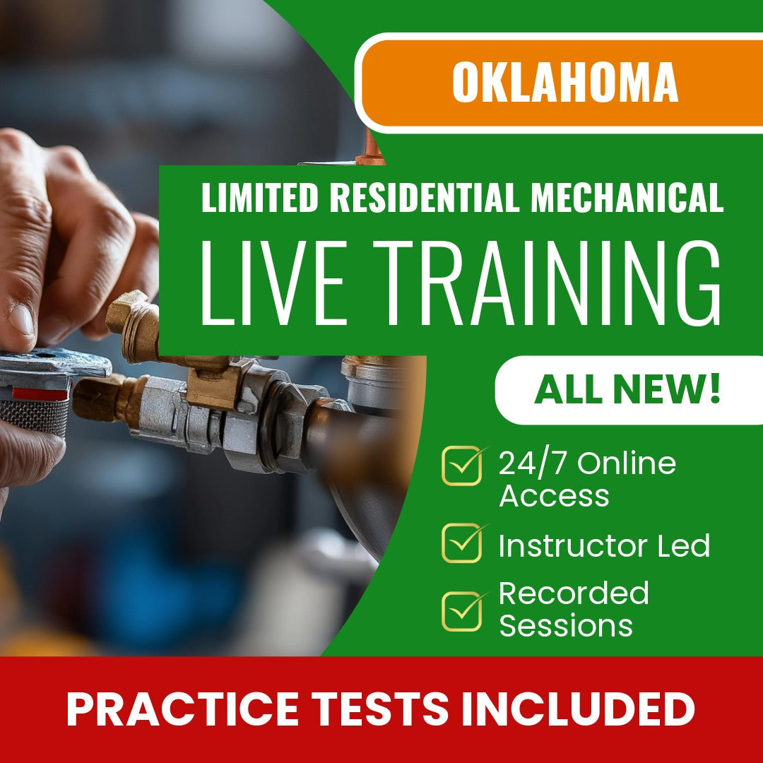 Oklahoma Limited Residential Journeyman (Mechanical) Contractor Exam Prep - Live Virtual + Self Study Training