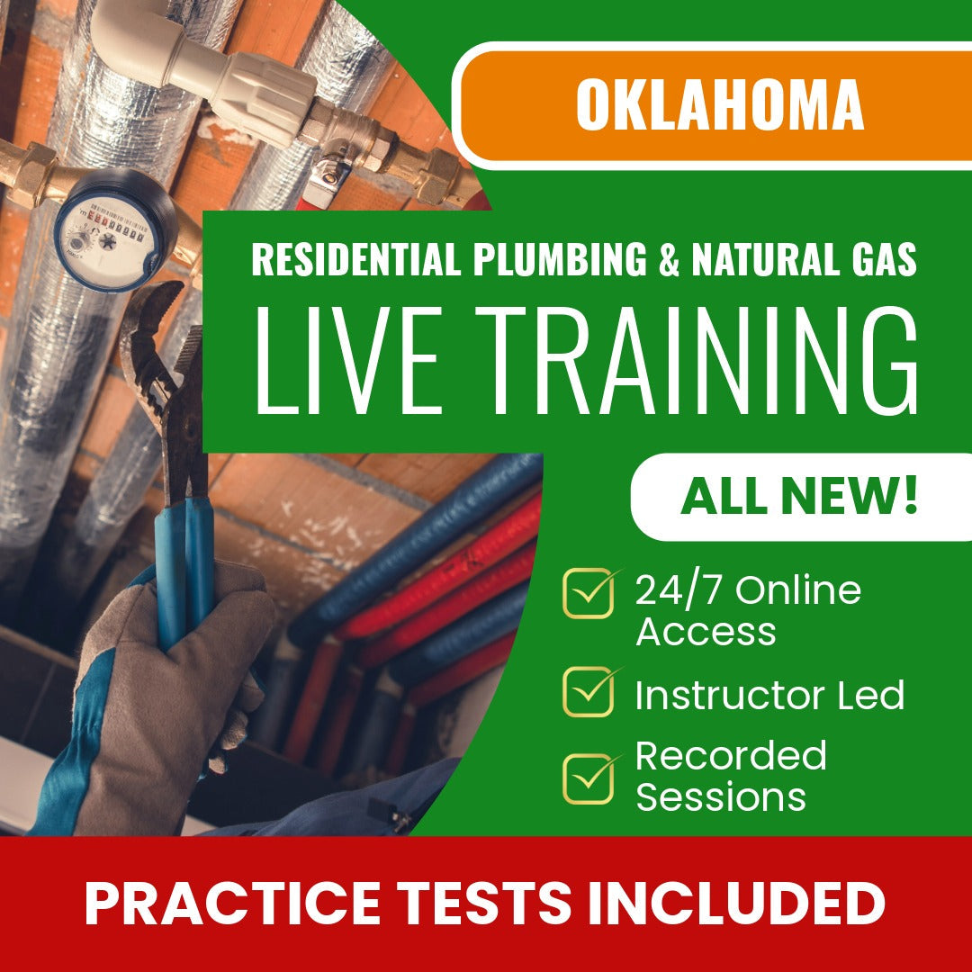 Oklahoma Residential Plumbing and Natural Gas Contractor Exam Prep - Live Virtual + Self Study Training