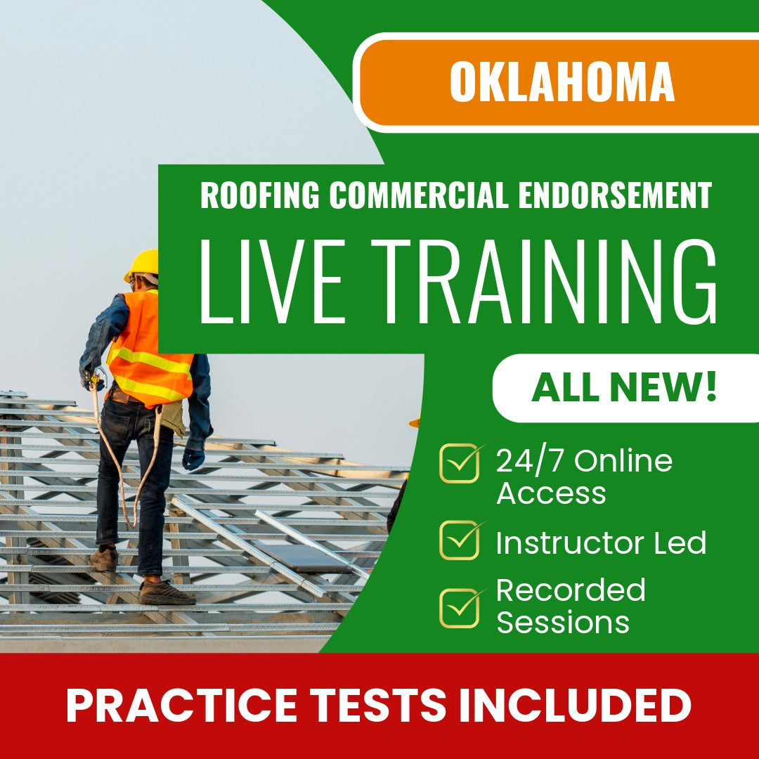 Oklahoma Roofing Contractor Commercial Endorsement Exam Prep - Live Virtual + Self Study Training