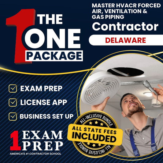 The 1 Package: All-Inclusive Delaware Master HVACR Restricted Forced Air Systems, Ventilation & Gas Piping Contractor Exam, Licensing & Business Setup Solution