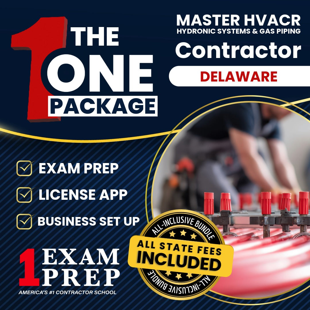 The 1 Package: All-Inclusive Delaware Master HVACR Restricted Heating Hydronic Systems & Gas Piping Contractor Exam, Licensing & Business Setup Solution