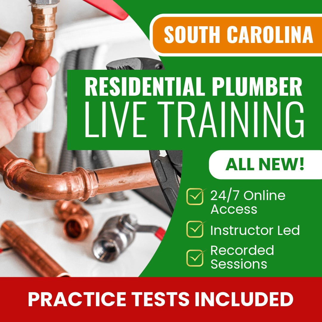 South Carolina Residential Plumber Exam Prep - Live Virtual + Self Study Training