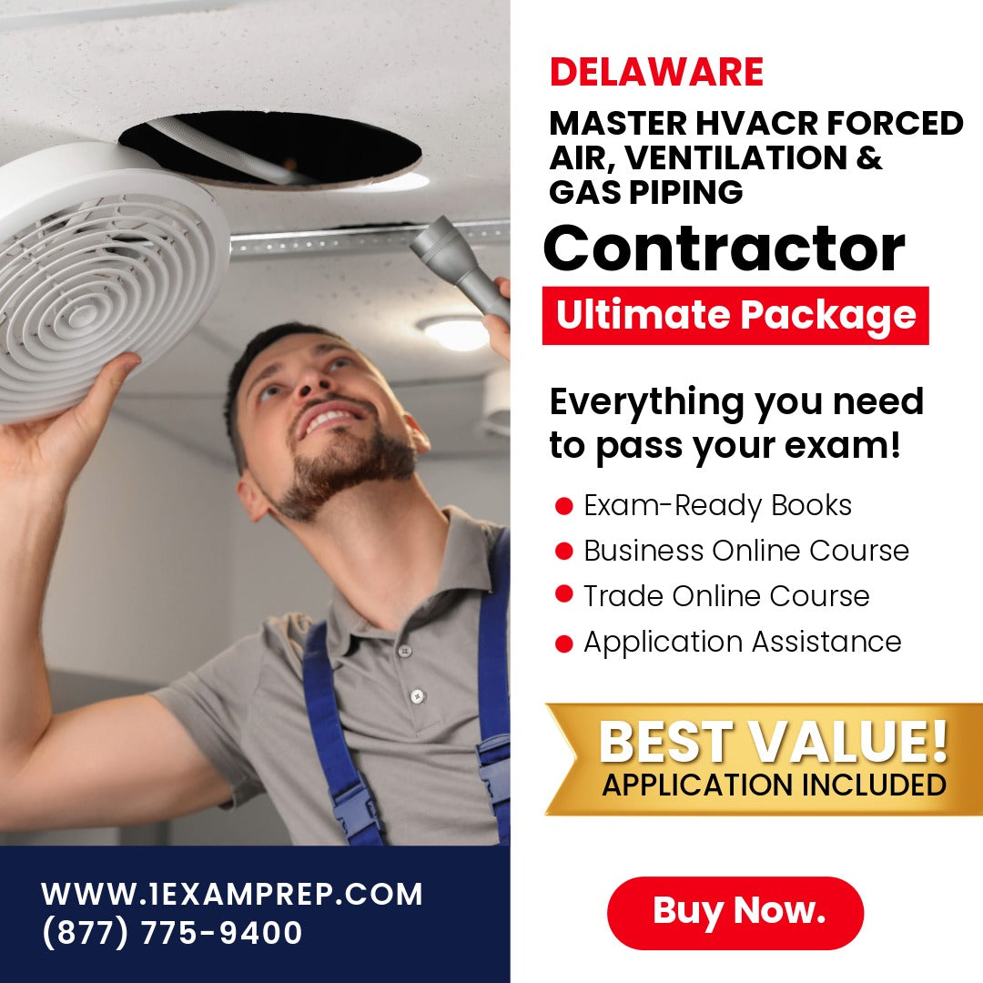 Delaware Master HVACR Restricted Forced Air Systems, Ventilation & Gas Piping Contractor Ultimate Exam Prep Rental Package