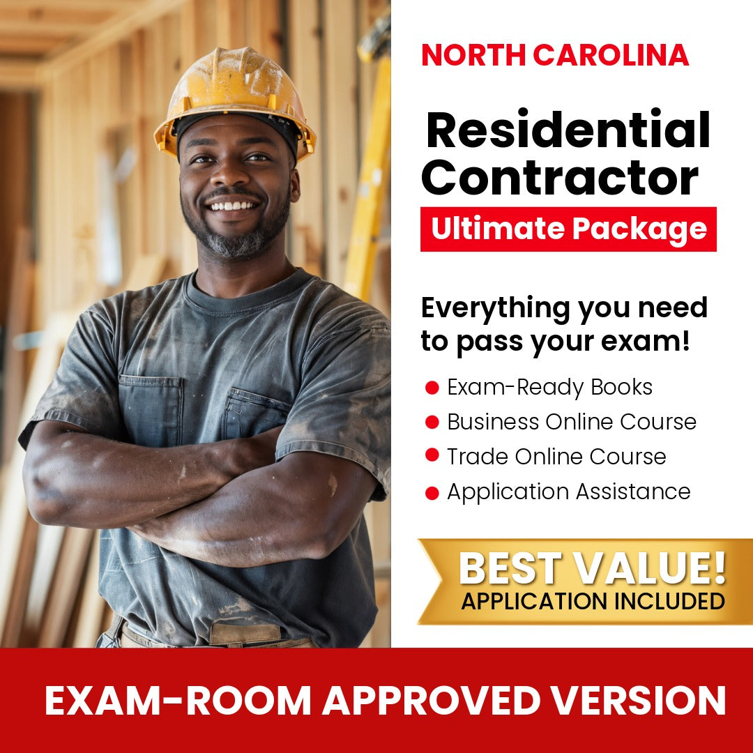 North Carolina Residential Contractor Ultimate Books Exam Room Approved + Course + Application Package