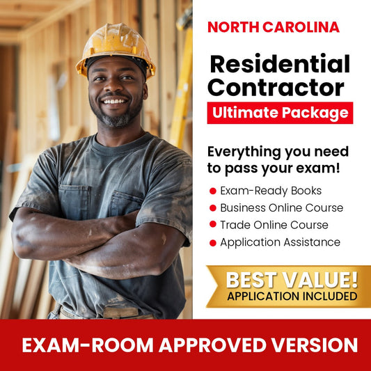 North Carolina Residential Contractor Ultimate Books Exam Room Approved + Course + Application Package