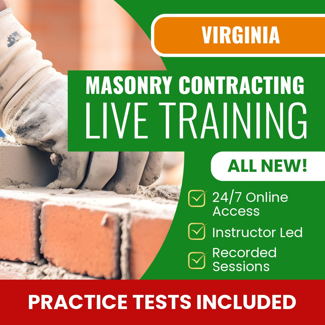 Virginia Masonry Contractor Exam Prep - Live Virtual + Self Study Training
