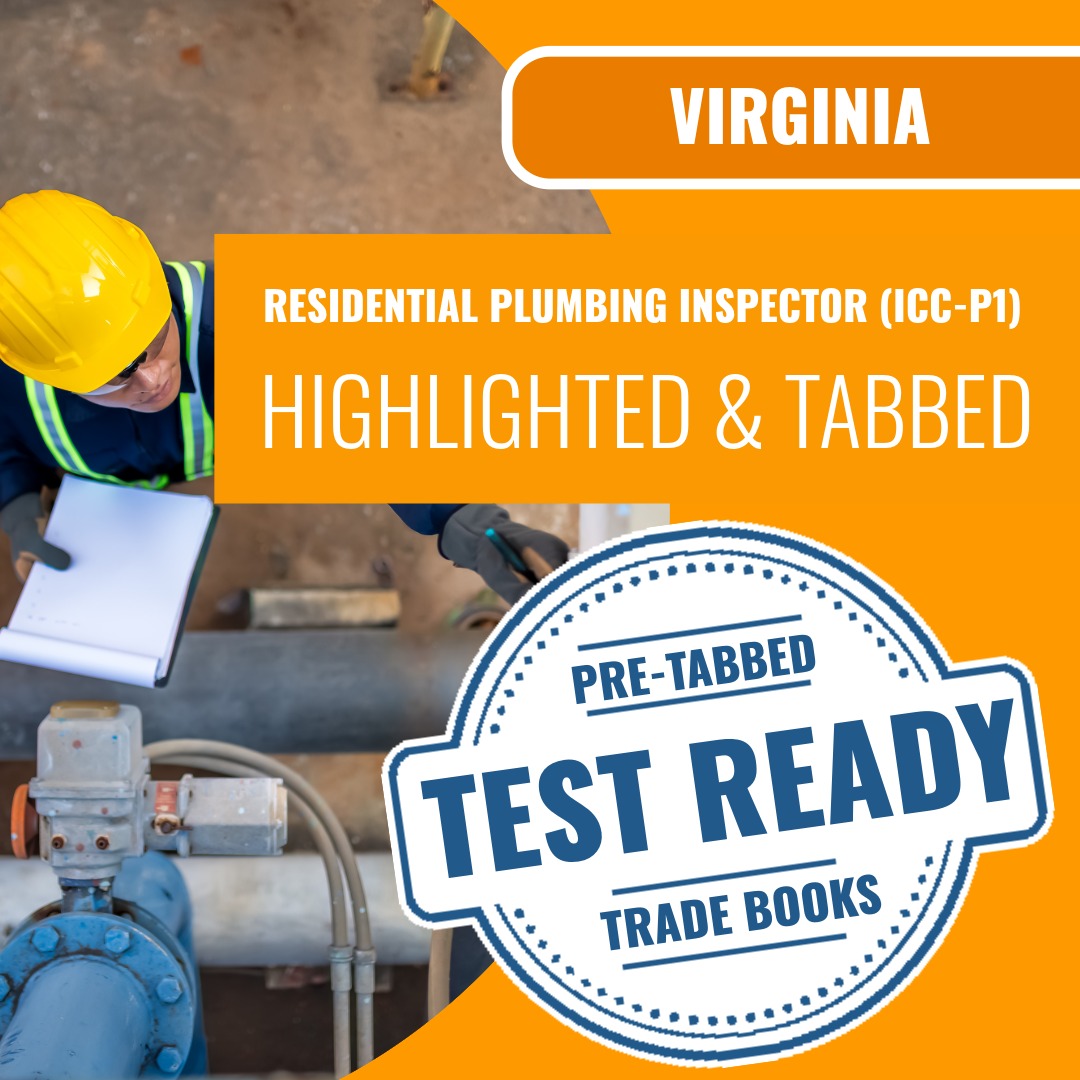 Virginia Residential Plumbing Inspector (ICC - P1) Highlighted & Tabbed Book Package