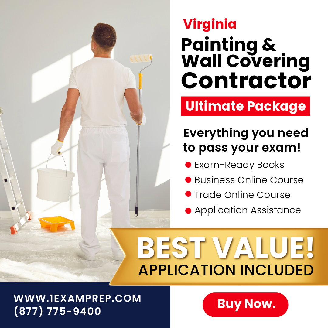 Virginia Painting & Wall Covering Contractor Ultimate Package includes exam-ready books, online courses, and application assistance.