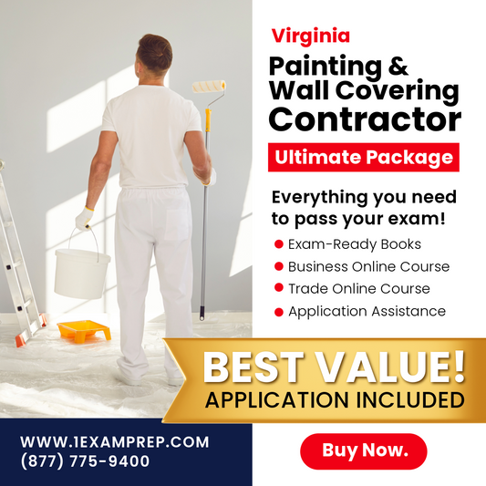 Virginia Painting & Wall Covering Contractor Ultimate Package includes exam-ready books, online courses, and application assistance.