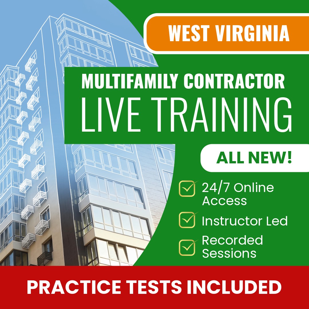 West Virginia Multi-family Contractor Exam Prep - Live Virtual + Self Study Training
