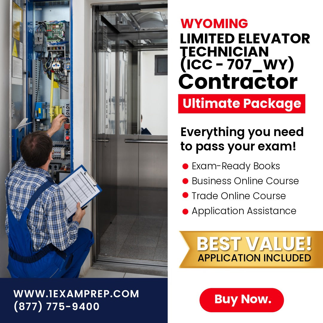 Wyoming Limited Elevator Technician (ICC - 707_WY) Ultimate Exam Prep Rental Package