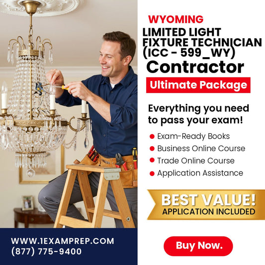 Wyoming Limited Light Fixture Technician (ICC - 599_WY) Ultimate Exam Prep Rental Package