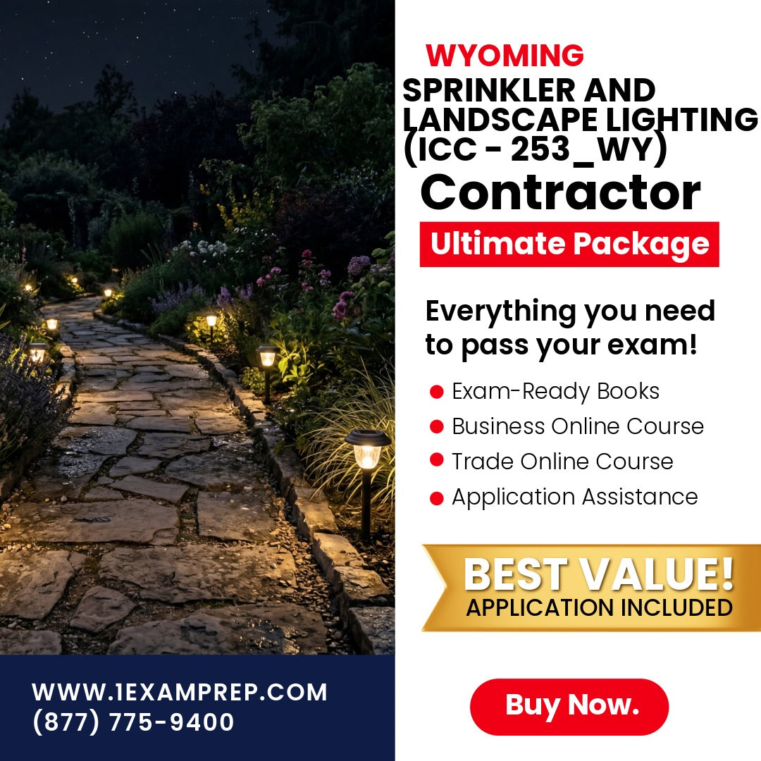 Wyoming Low Voltage Lawn Sprinkler and Landscape Lighting Technician (ICC - 253_WY) Ultimate Exam Prep Rental Package