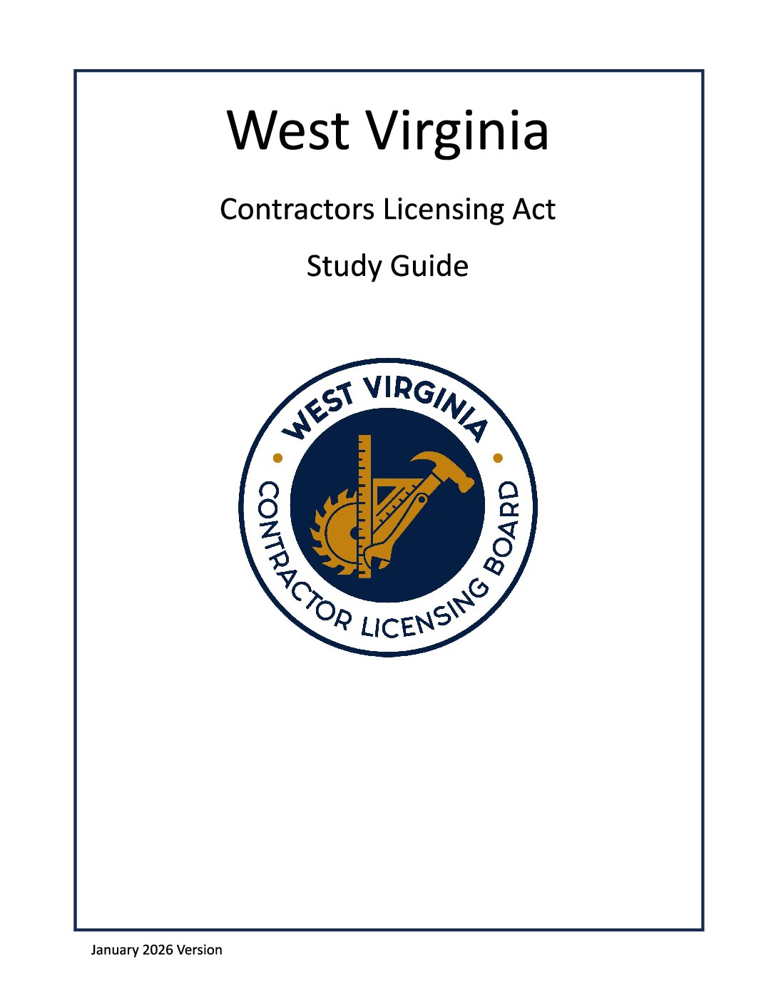 West Virginia Contractors Licensing Act Study Guide