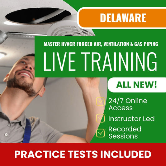 Delaware Master HVACR Restricted Heating Forced Air Systems, Ventilation, and Gas Piping Contractor Exam Prep - Live Virtual + Self Study Training